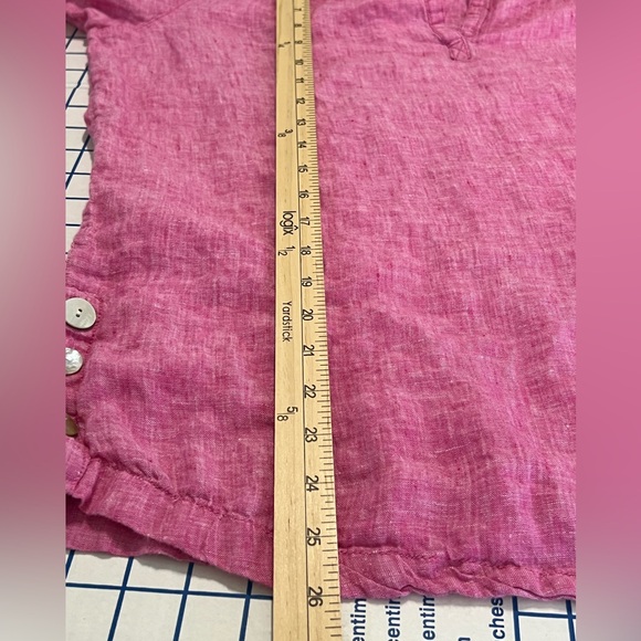 St Tropez West 100% Linen POPOVER top sz Lg PINK  3/4 Sleeves EUC SPRING SUMMER - Picture 5 of 6